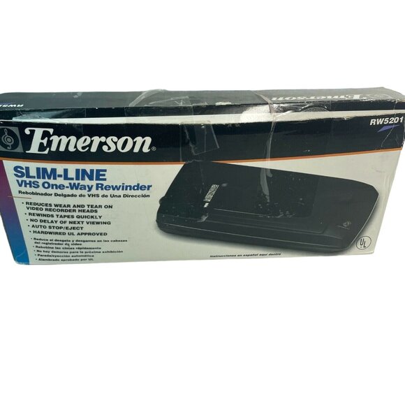 VHS Video Cassette Rewinder Emerson RW5201 Slim Line One Way Black u - Picture 4 of 5